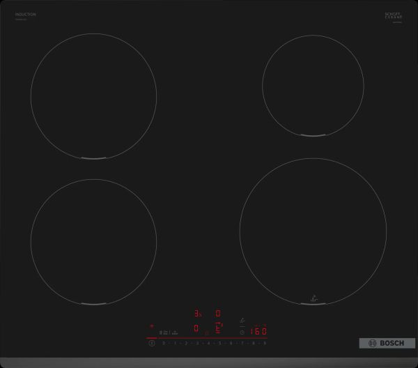 Серия 6  Индукционен плот 60 cm Черно, монтаж над плот без рамка    BOSCH PIE631HC1E