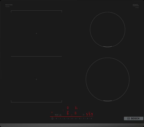 Серия 6  Индукционен плот 60 cm Черно, монтаж над плот без рамка    BOSCH PVS631HB1E