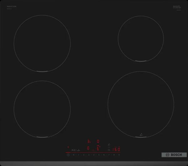 Серия 6  Индукционен плот 60 cm Черно, монтаж над плот без рамка    BOSCH PIE631HC1E