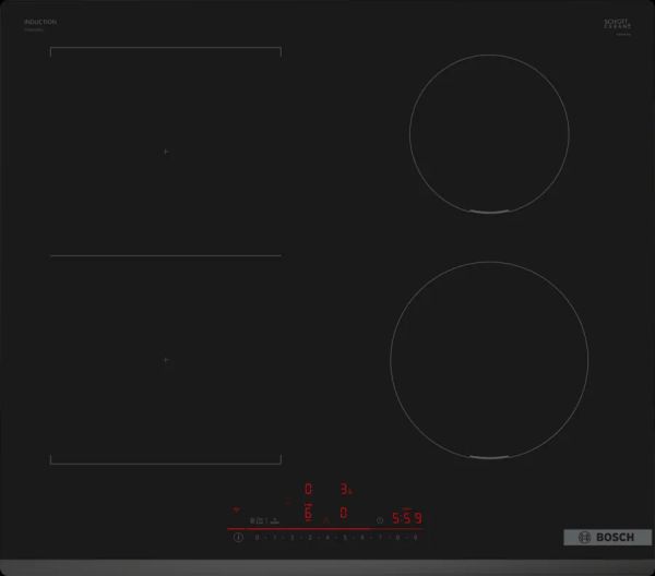 Серия 6  Индукционен плот 60 cm Черно, монтаж над плот без рамка    BOSCH PVS631HB1E